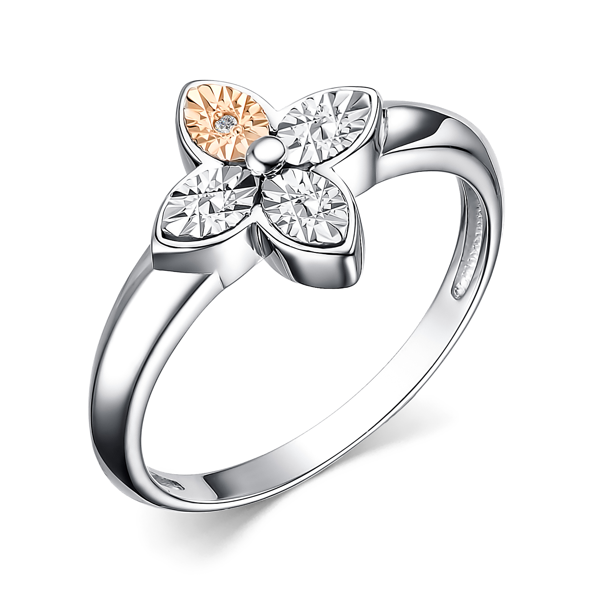 Кольцо из серебра с камнем Бриллиант, вставками золота фото, цены