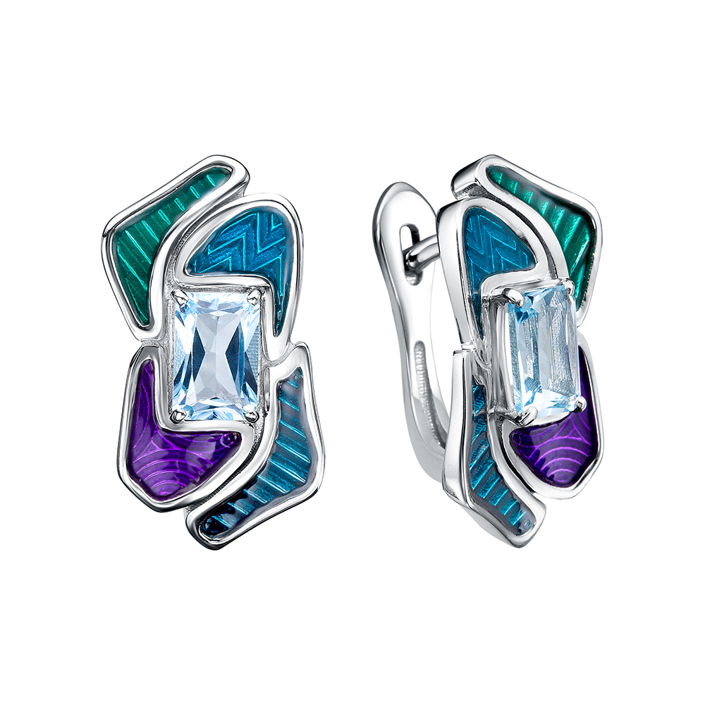 Серьги из серебра с камнем Топаз, вставками эмали фото, цены