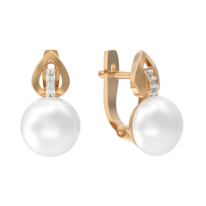 Серьги из золота с камнем Жемчуг, Фианит фото, цены