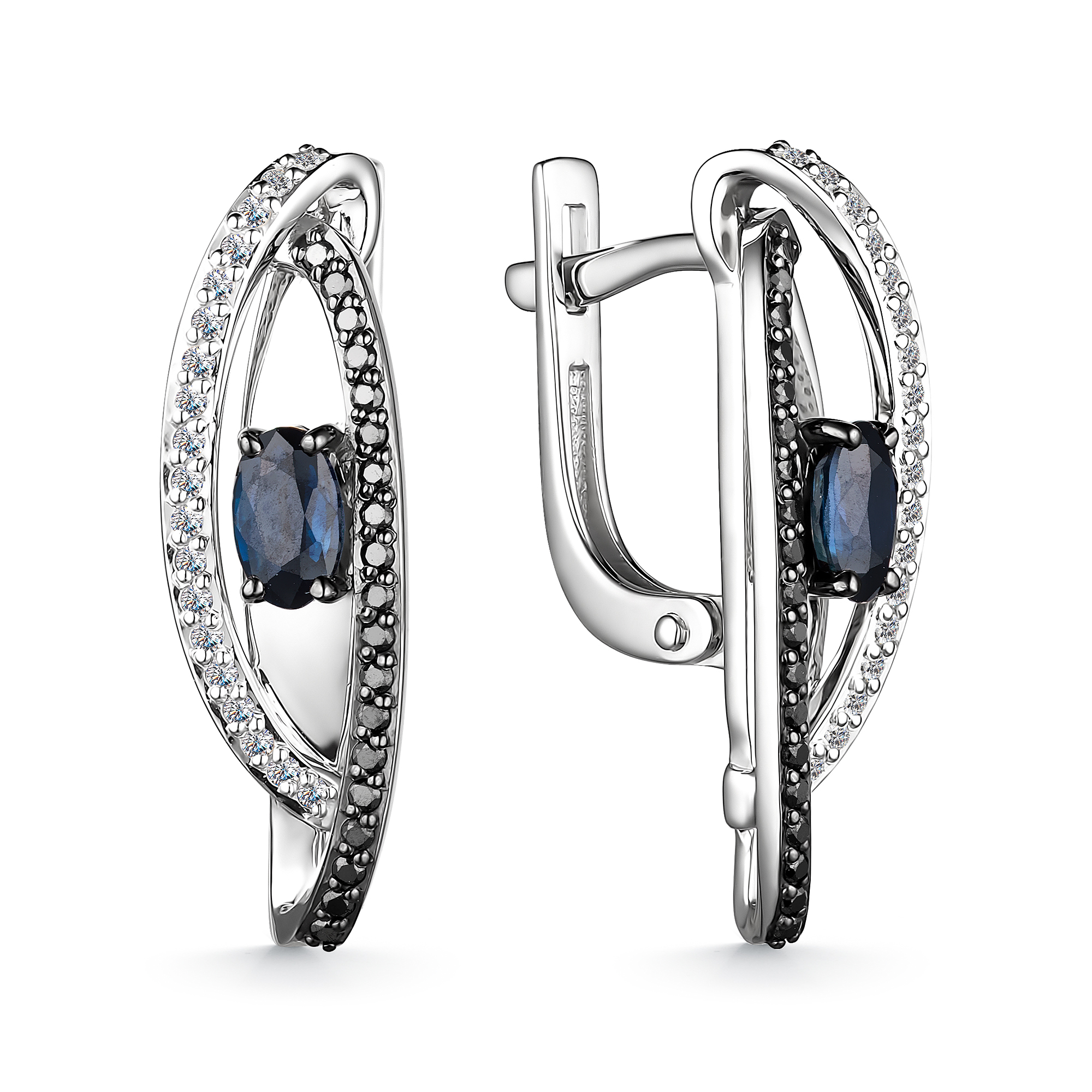 Серьги из золота с камнем Бриллиант, Сапфир фото, цены