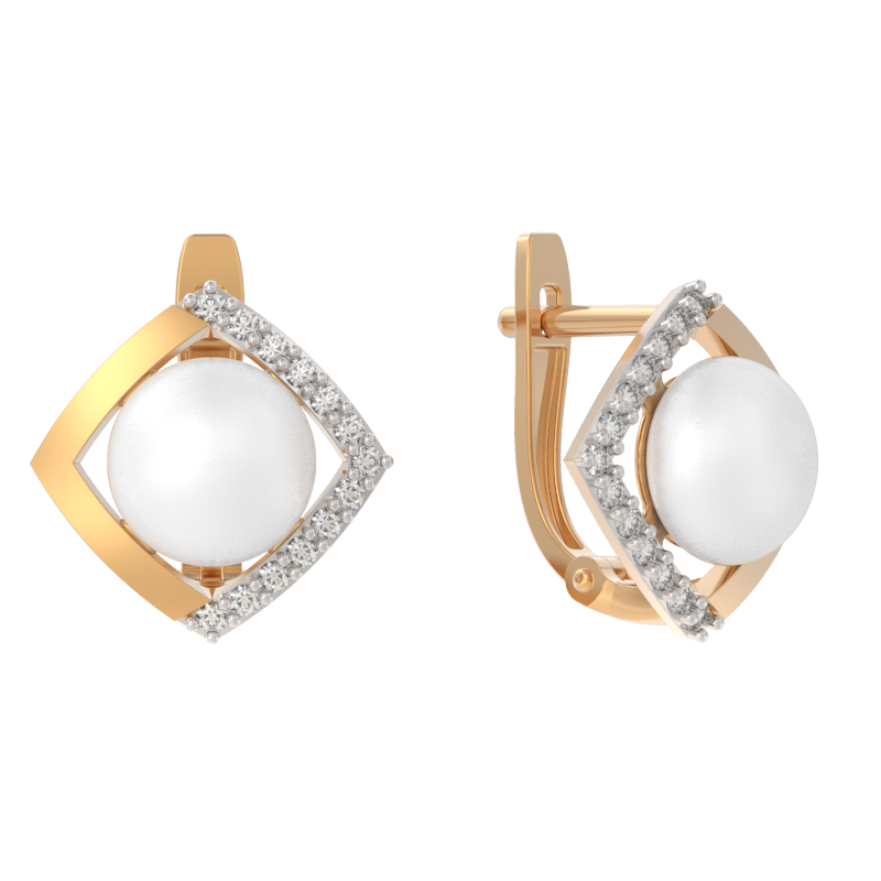 Серьги из золота с камнем Жемчуг, Фианит фото, цены