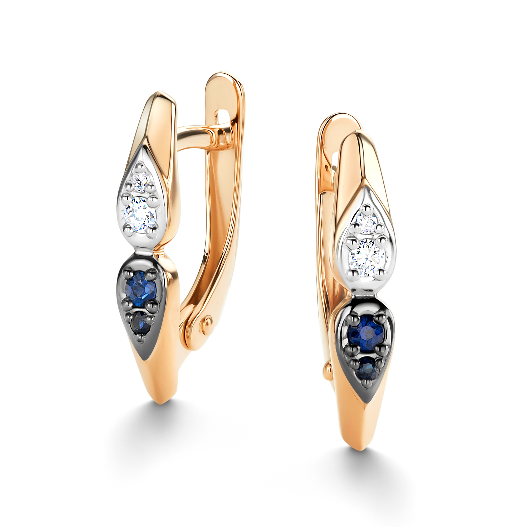 Серьги из золота с камнем Бриллиант, Сапфир фото, цены