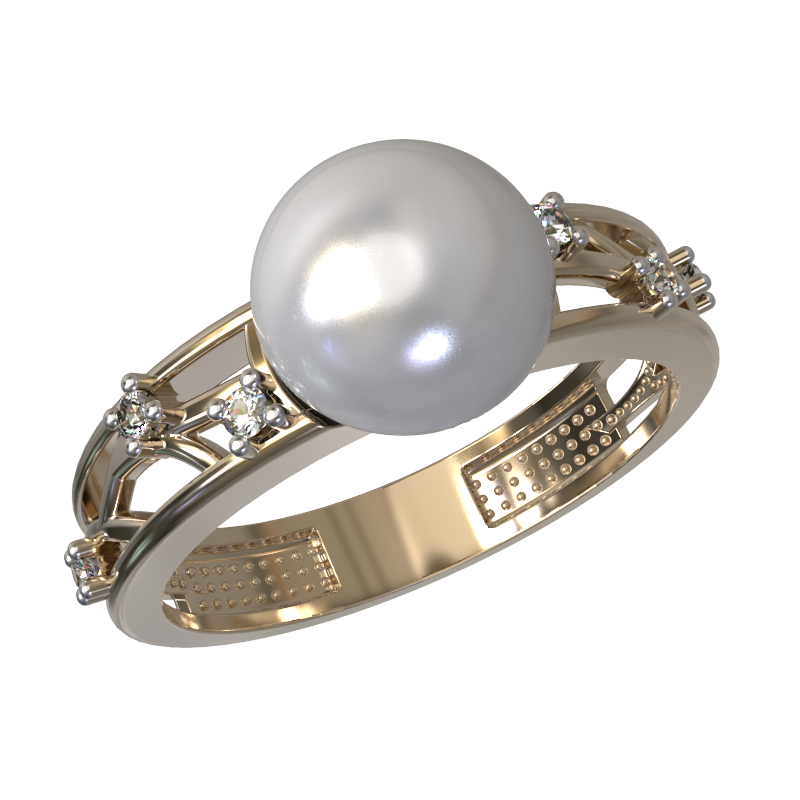 Кольцо из золота с камнем Жемчуг, Фианит фото, цены