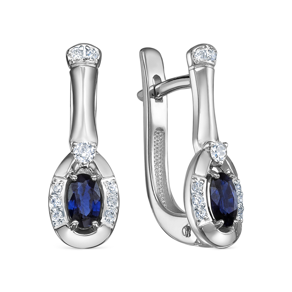 Серьги из золота с камнем Бриллиант, Сапфир фото, цены