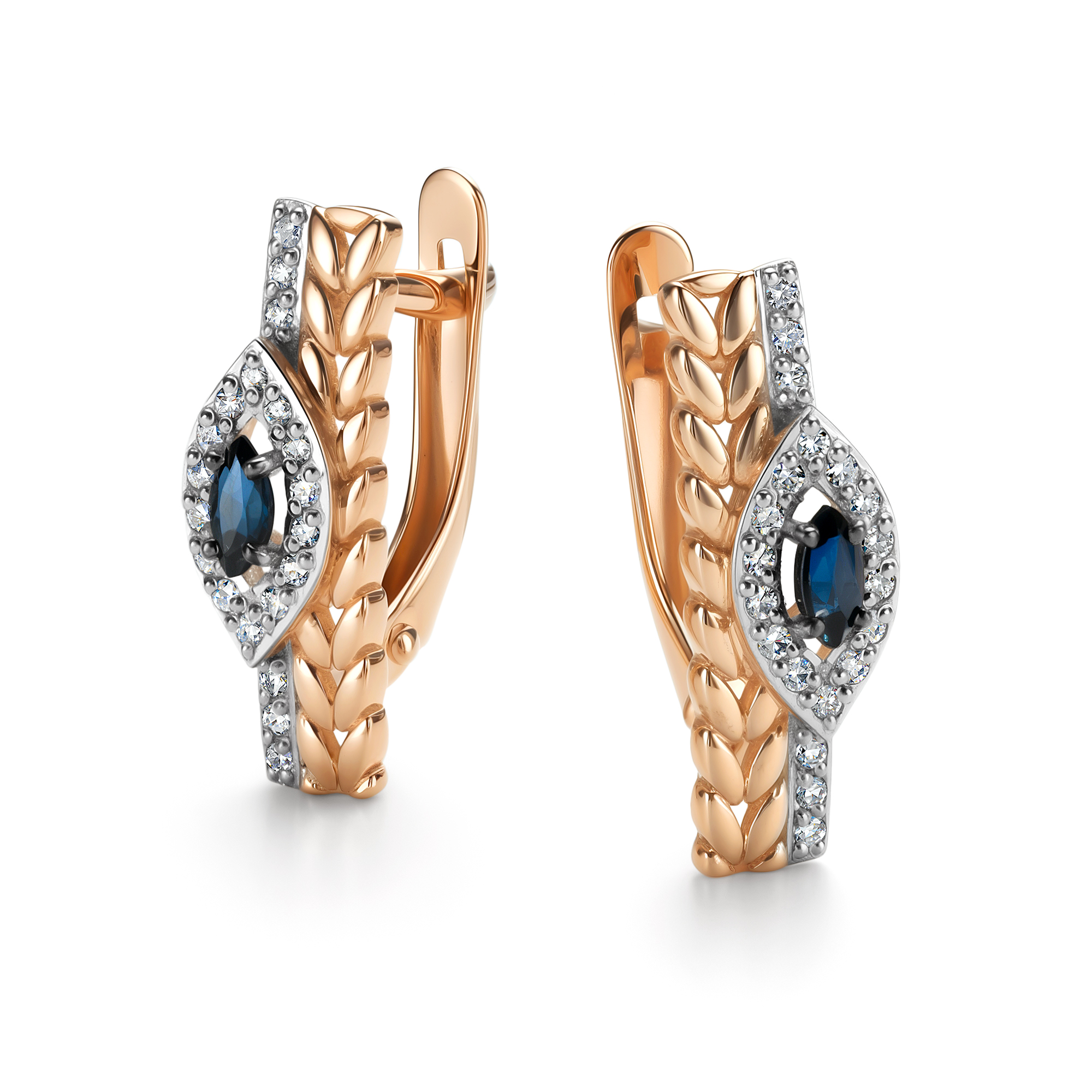 Серьги из золота с камнем Бриллиант, Сапфир фото, цены