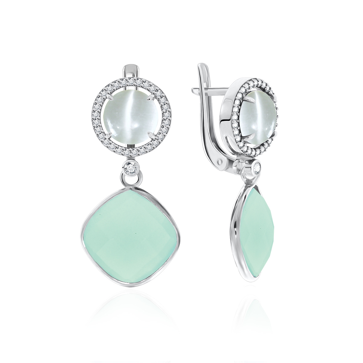 Серьги из серебра с камнем Фианит, Агат, Кошачий глаз фото, цены