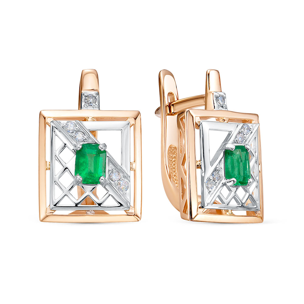 Серьги из золота с камнем Бриллиант, Изумруд фото, цены