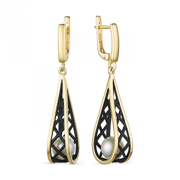 Серьги из серебра с камнем Жемчуг, вставками эмали фото, цены