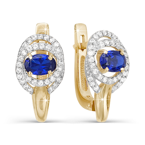 Серьги из золота с камнем Бриллиант, Сапфир фото, цены