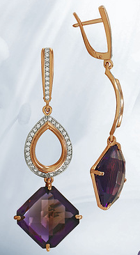 Серьги из серебра с камнем Фианит, Кварц фото, цены