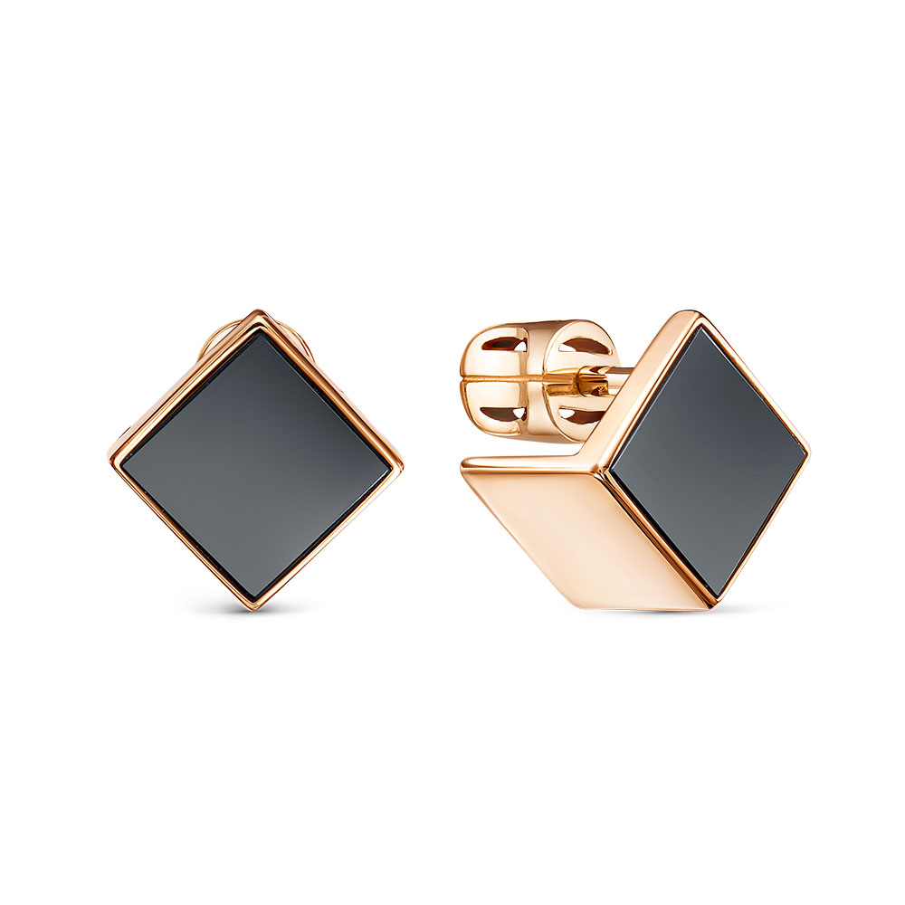 Пуссеты из золота с камнем Оникс фото, цены