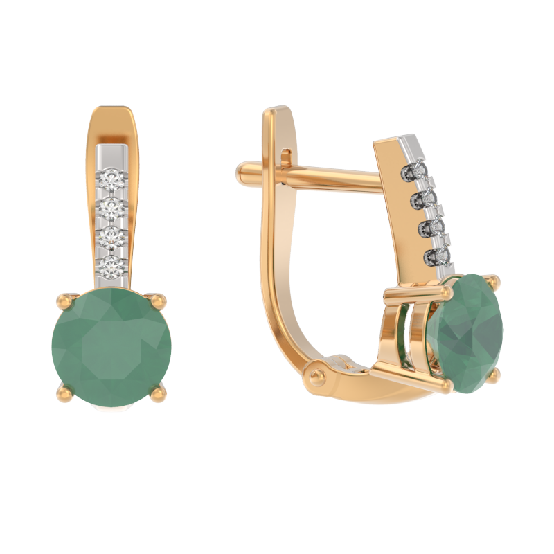 Серьги из золота с камнем Фианит, Агат зел. фото, цены