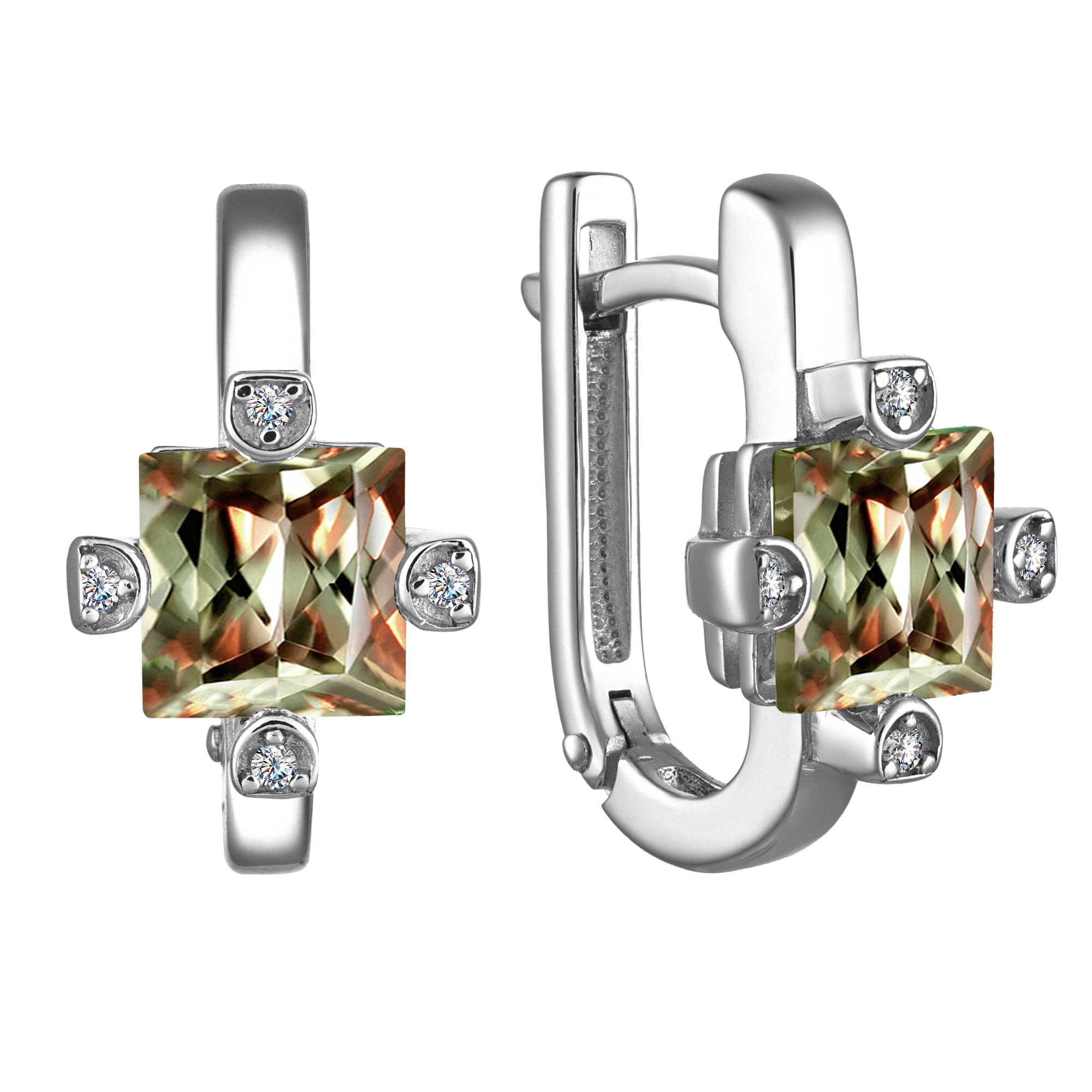 Серьги из серебра с камнем Фианит, Султанит и.в. фото, цены