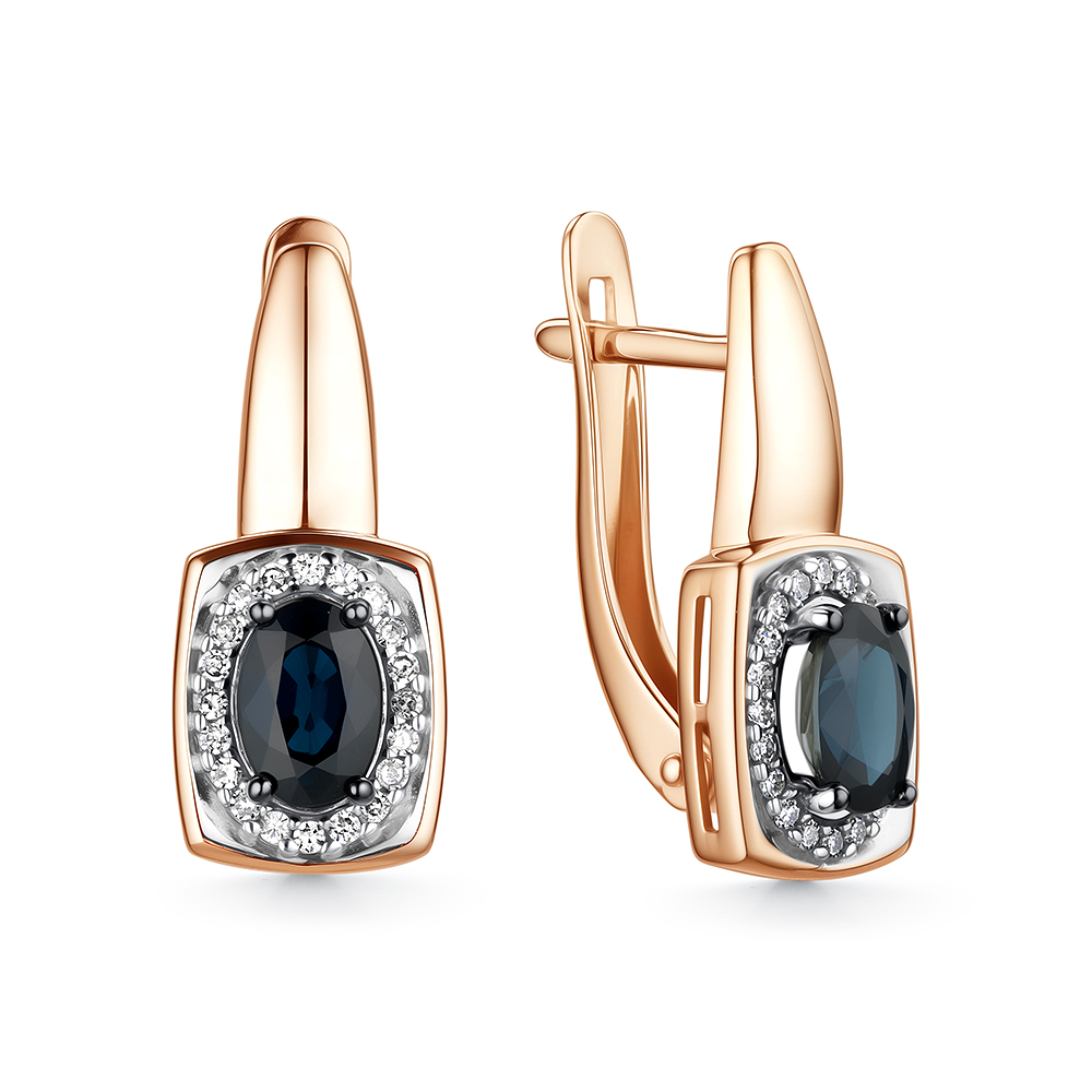 Серьги из золота с камнем Бриллиант, Сапфир фото, цены