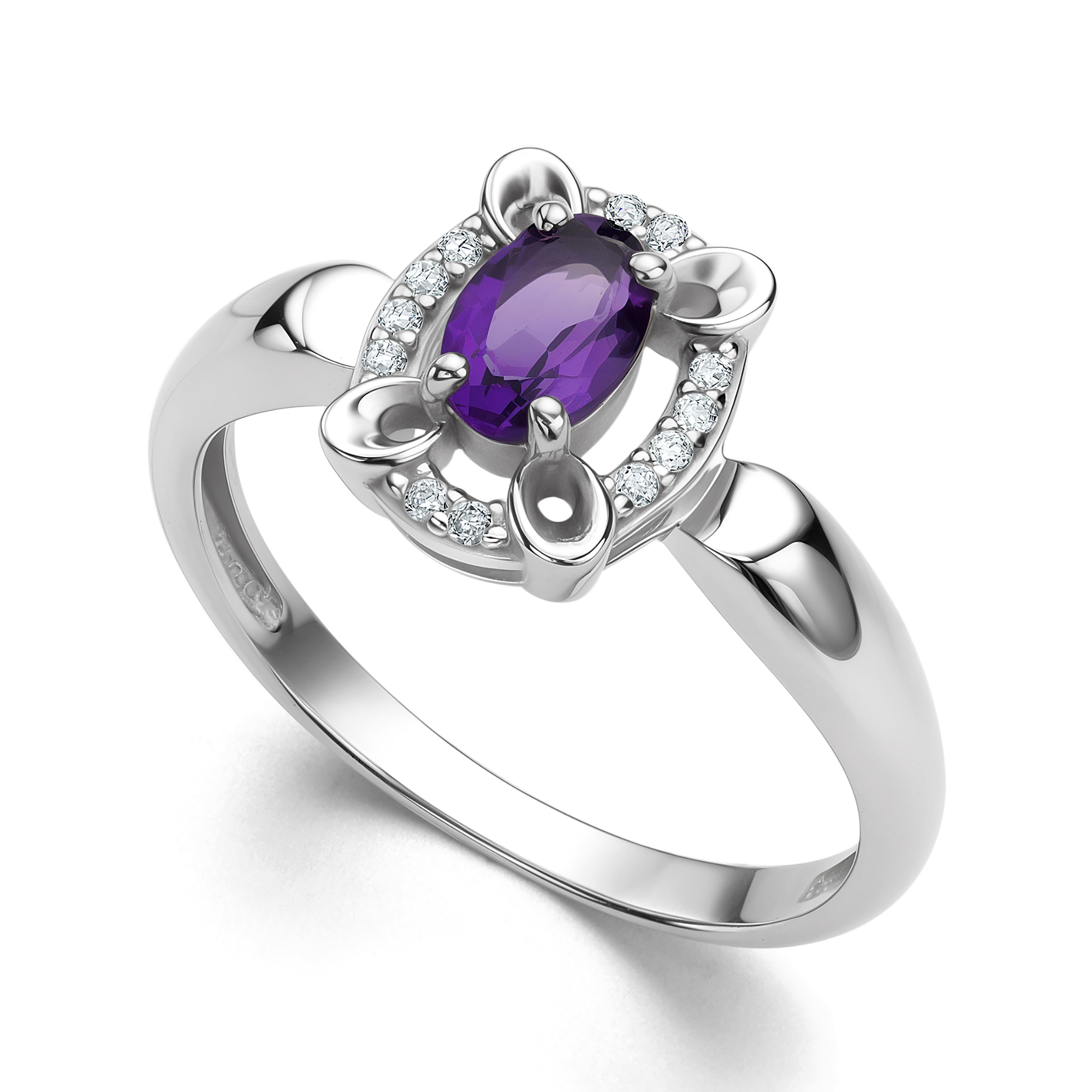 Кольцо из серебра с камнем аметист, Фианит фото, цены