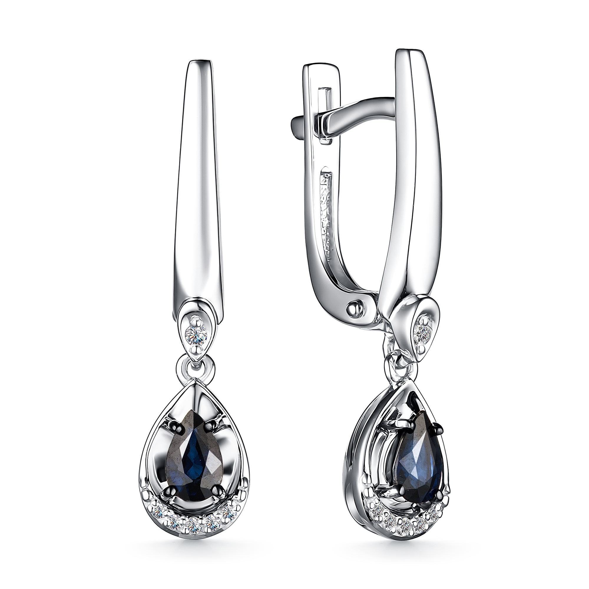 Серьги из золота с камнем Бриллиант, Сапфир фото, цены