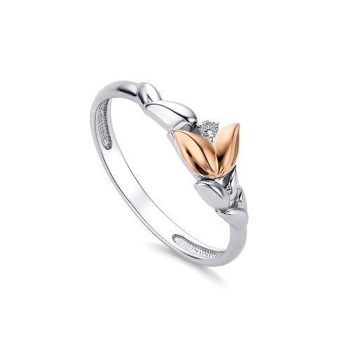 Кольцо из серебра с камнем Бриллиант, вставками золота фото, цены