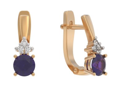 Серьги из золота с камнем аметист, Фианит фото, цены