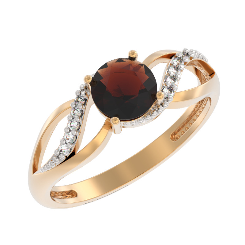 Кольцо из золота с камнем Гранат, Фианит фото, цены