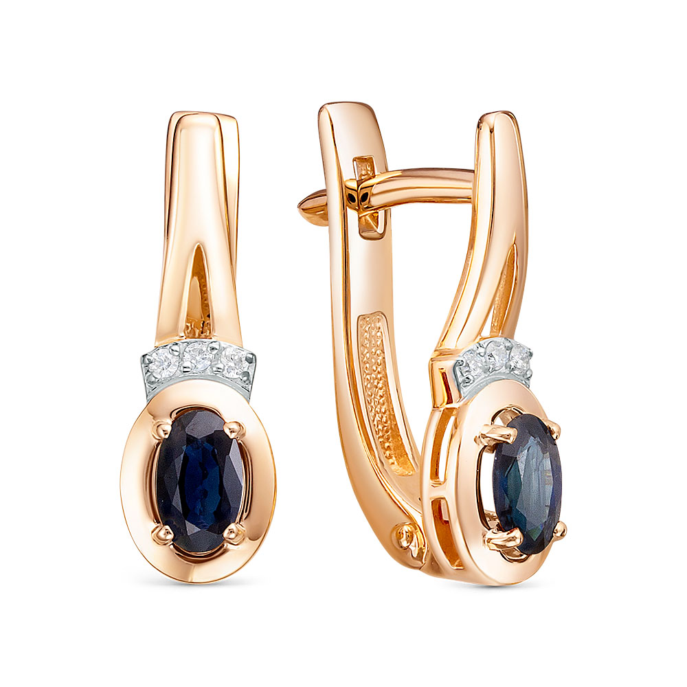 Серьги из золота с камнем Бриллиант, Сапфир фото, цены