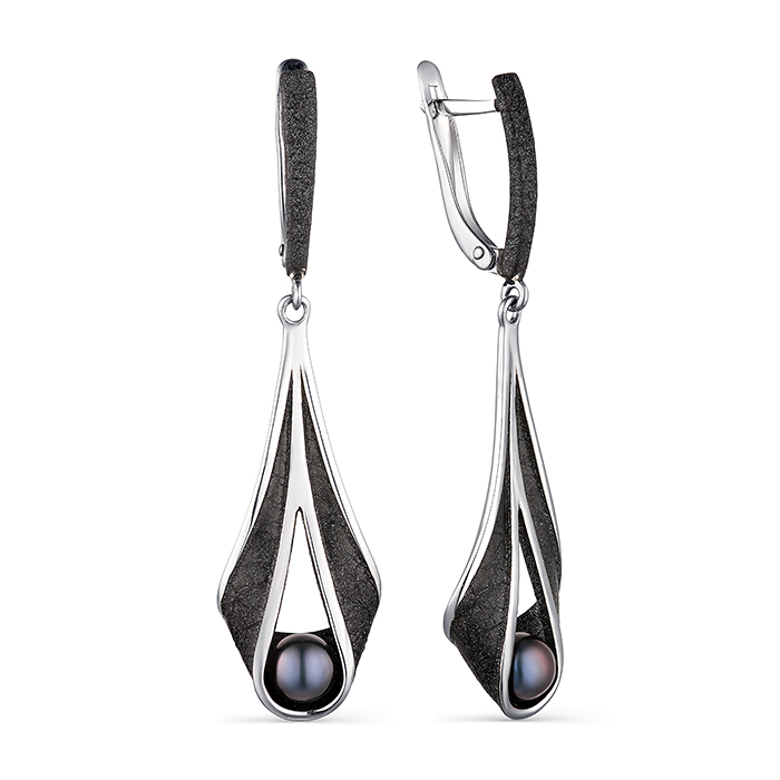 Серьги из серебра с камнем Жемчуг, вставками эмали фото, цены