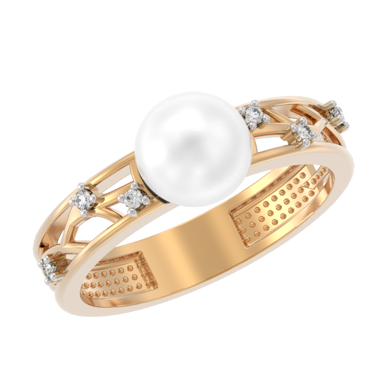 Кольцо из золота с камнем Жемчуг, Фианит фото, цены