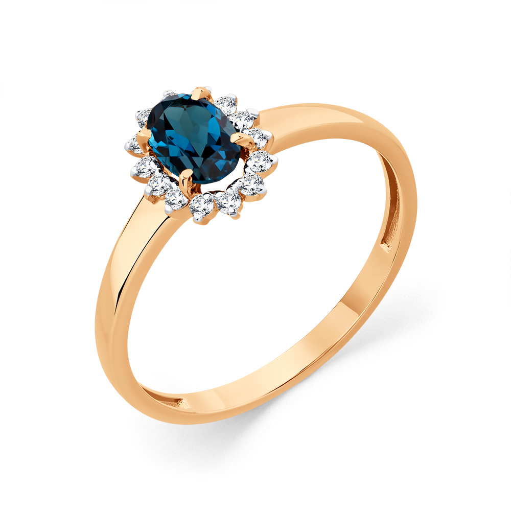 Кольцо из золота с камнем Лондон топаз, Фианит фото, цены