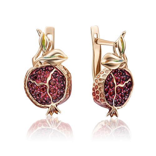 Серьги из золота с камнем Гранат, вставками эмали фото, цены