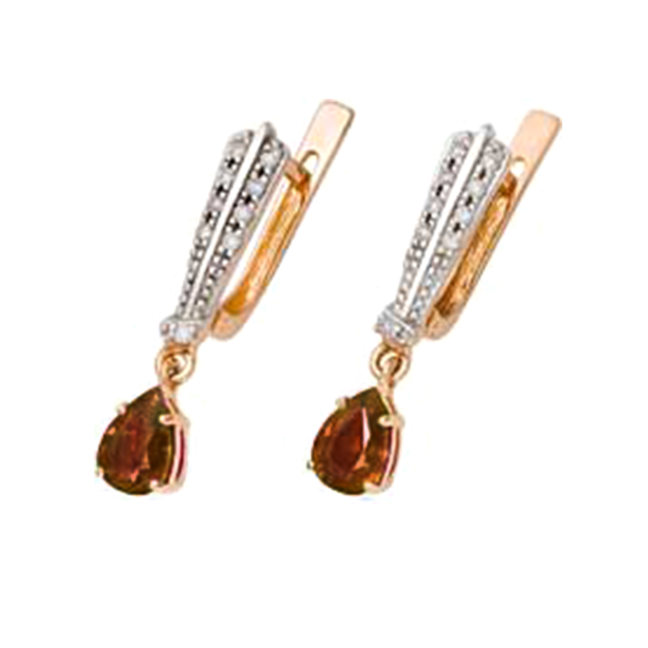 Серьги из золота с камнем Гранат, Фианит фото, цены