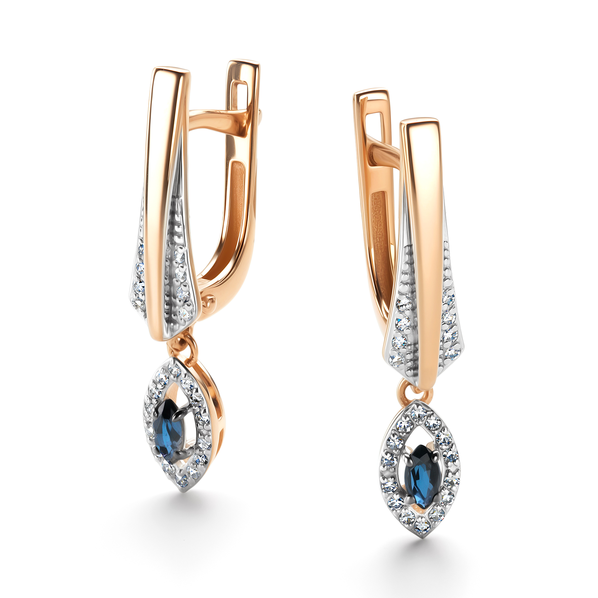 Серьги из золота с камнем Бриллиант, Сапфир фото, цены