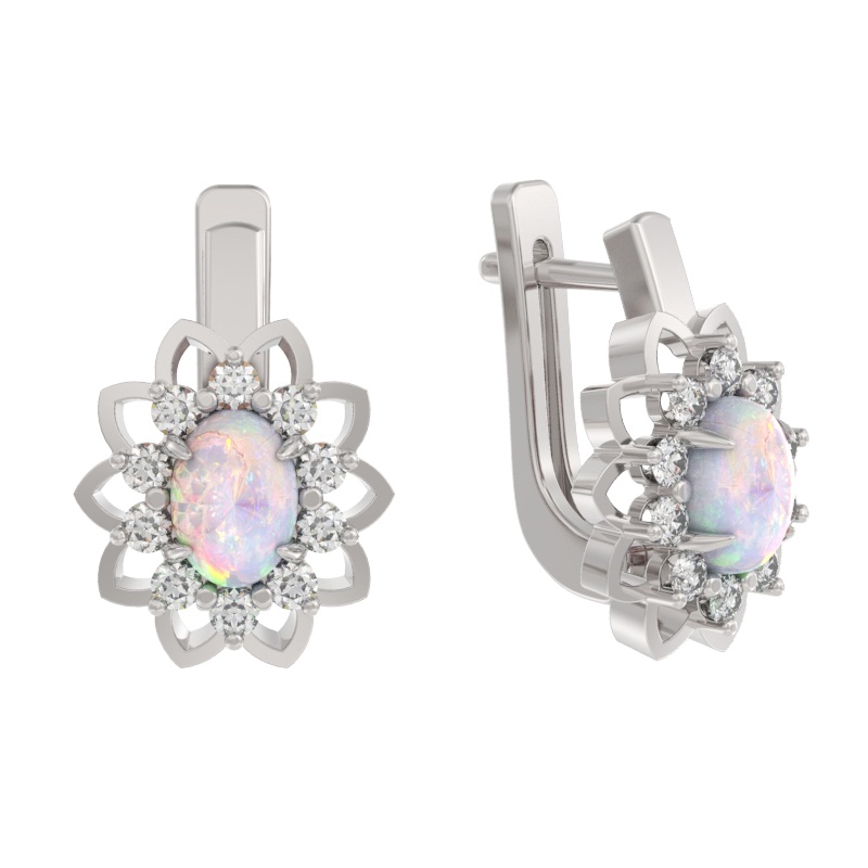 Серьги из серебра с камнем Фианит, Опал иск. фото, цены