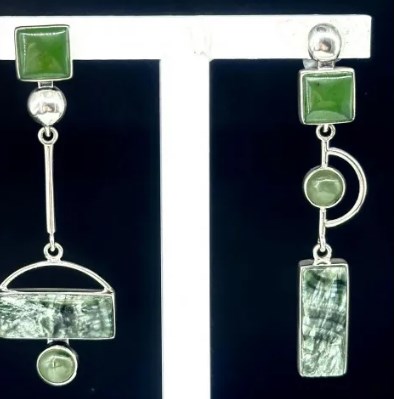 Серьги из серебра с камнем Обсидиан, Кохолонг фото, цены