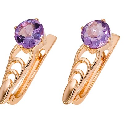Серьги из золота с камнем аметист фото, цены