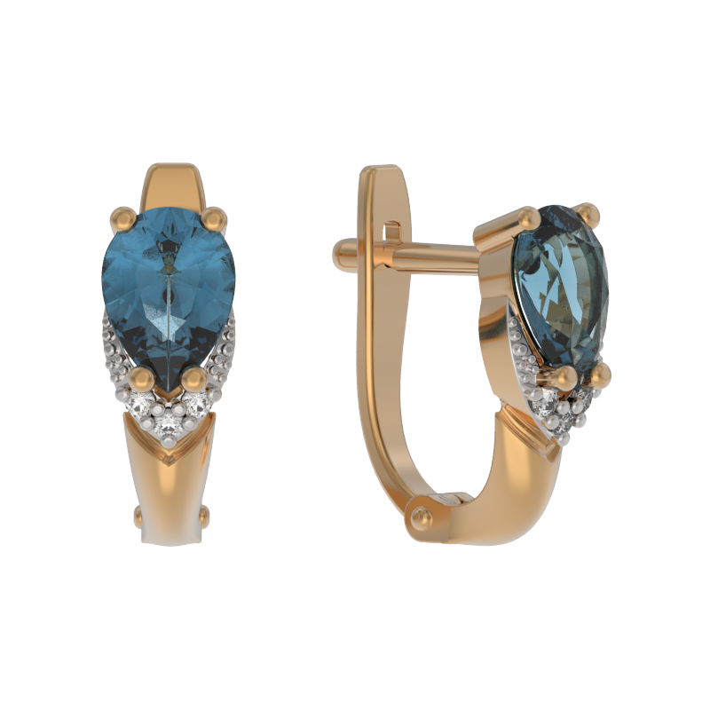 Серьги из золота с камнем Топаз, Фианит фото, цены