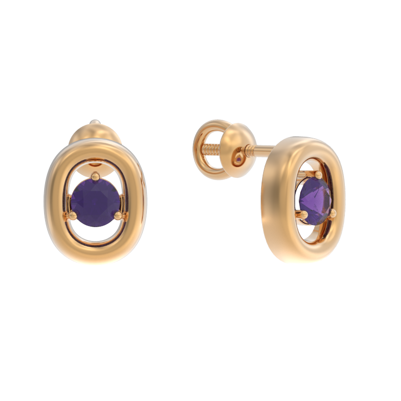 Пуссеты из золота с камнем аметист фото, цены
