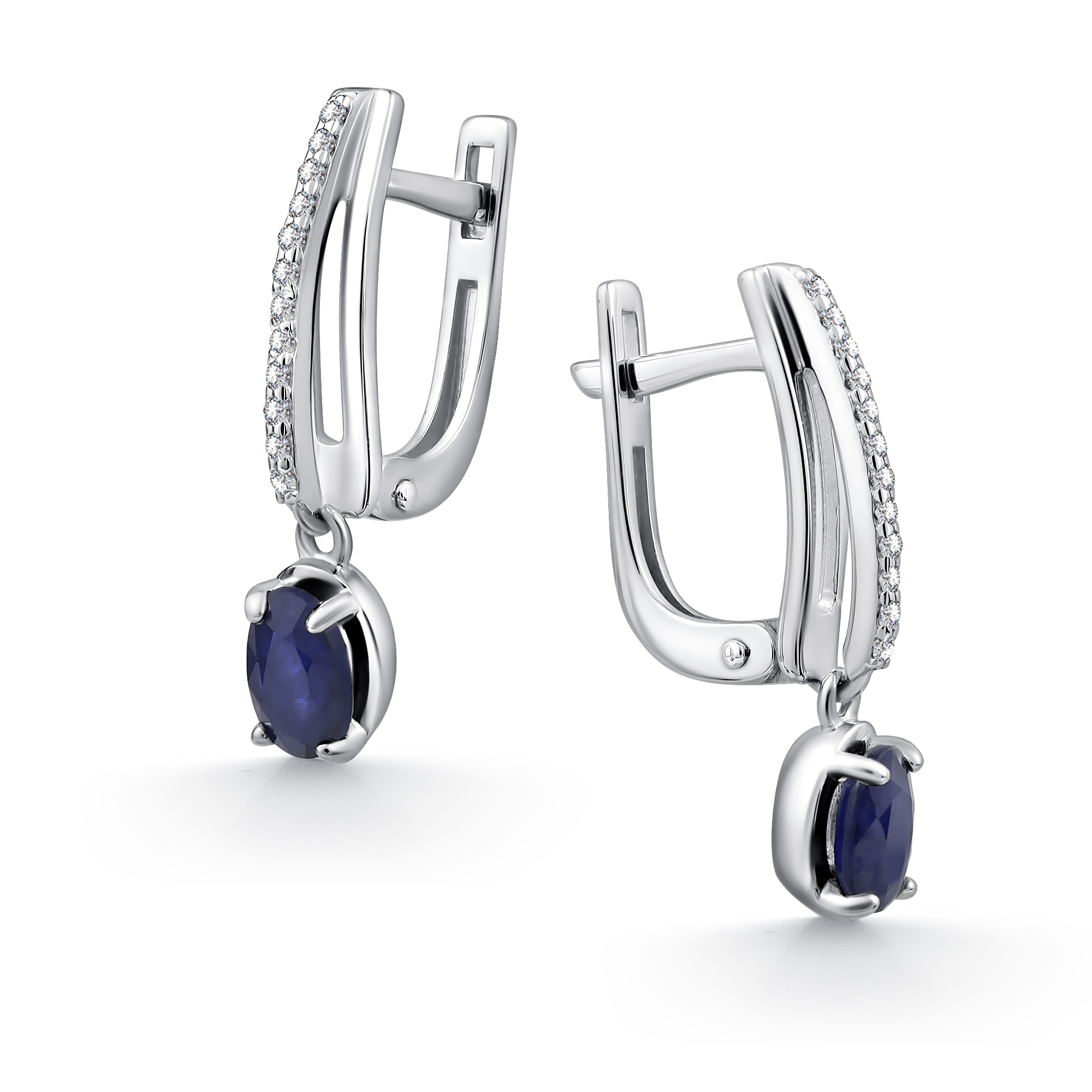 Серьги из серебра с камнем Фианит, Сапфир фото, цены