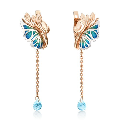 Серьги из золота с камнем Топаз, вставками эмали фото, цены