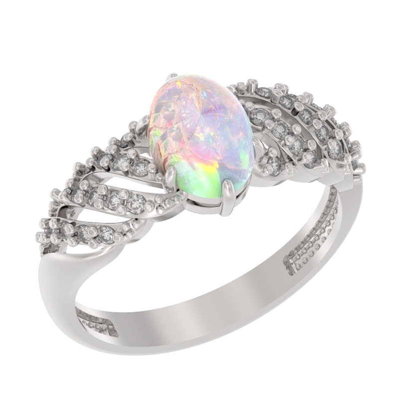 Кольцо из серебра с камнем Фианит, Опал иск. фото, цены