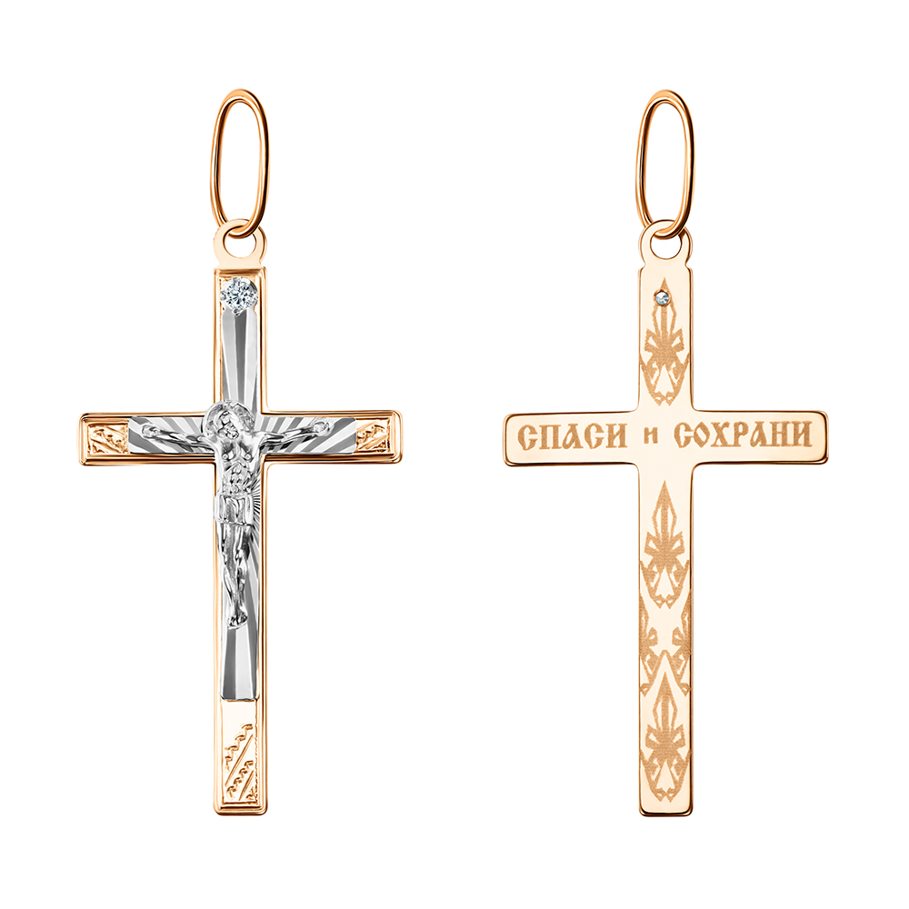 Крест из золота с камнем Фианит фото, цены