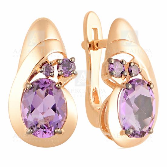 Серьги из золота с камнем Гранат, Фианит фото, цены