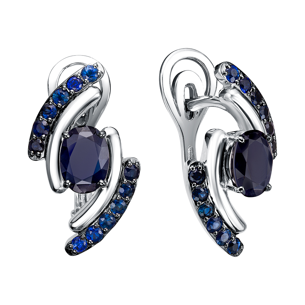 Серьги из серебра с камнем Сапфир фото, цены