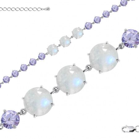 Браслет из серебра с камнем Фианит, Лунный камень фото, цены