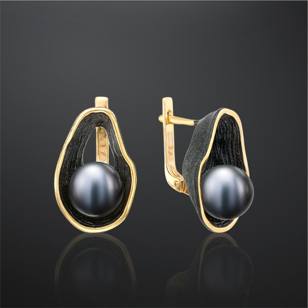 Серьги из серебра с камнем Жемчуг, вставками эмали фото, цены