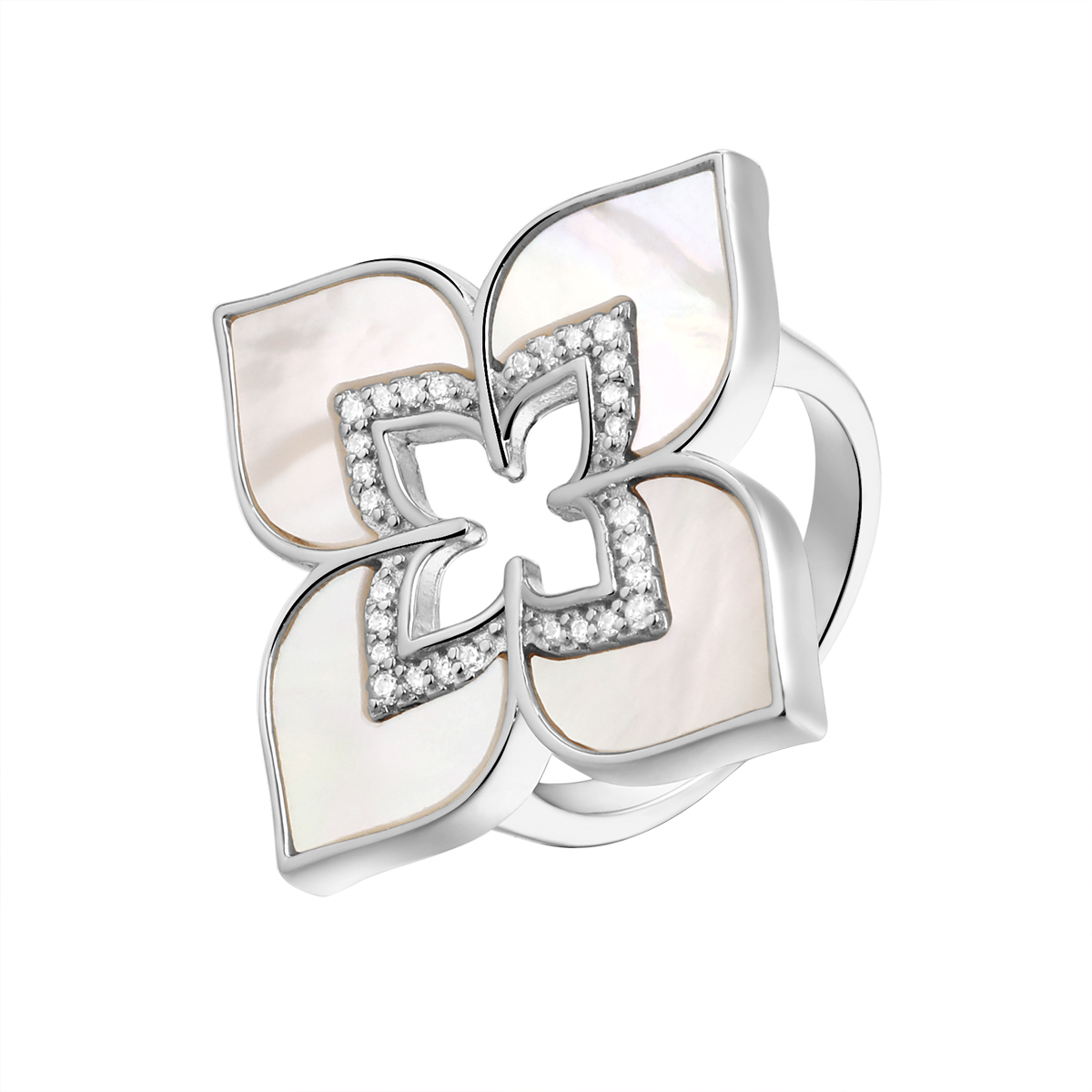 Кольцо из серебра с камнем Фианит, Перламутр фото, цены