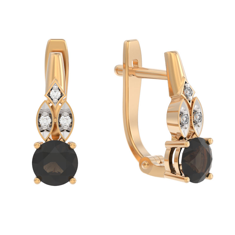 Серьги из золота с камнем Раухтопаз, Фианит фото, цены