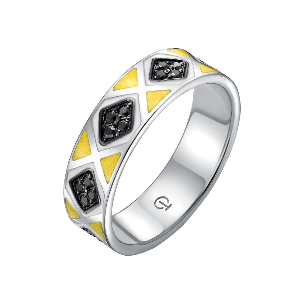 Кольцо из серебра с камнем Бриллиант, вставками эмали фото, цены