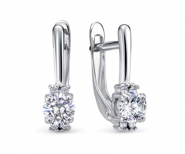 Серьги из серебра с камнем Фианит фото, цены