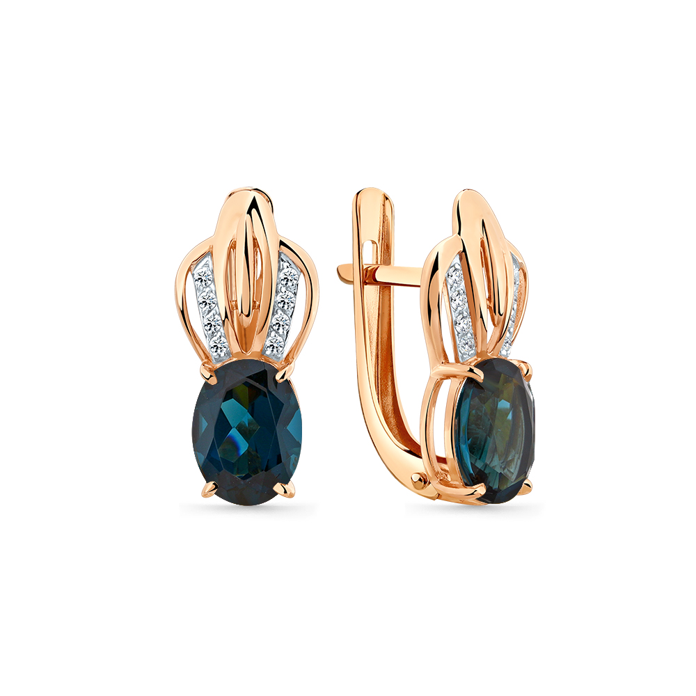 Серьги из золота с камнем Лондон топаз, Фианит фото, цены