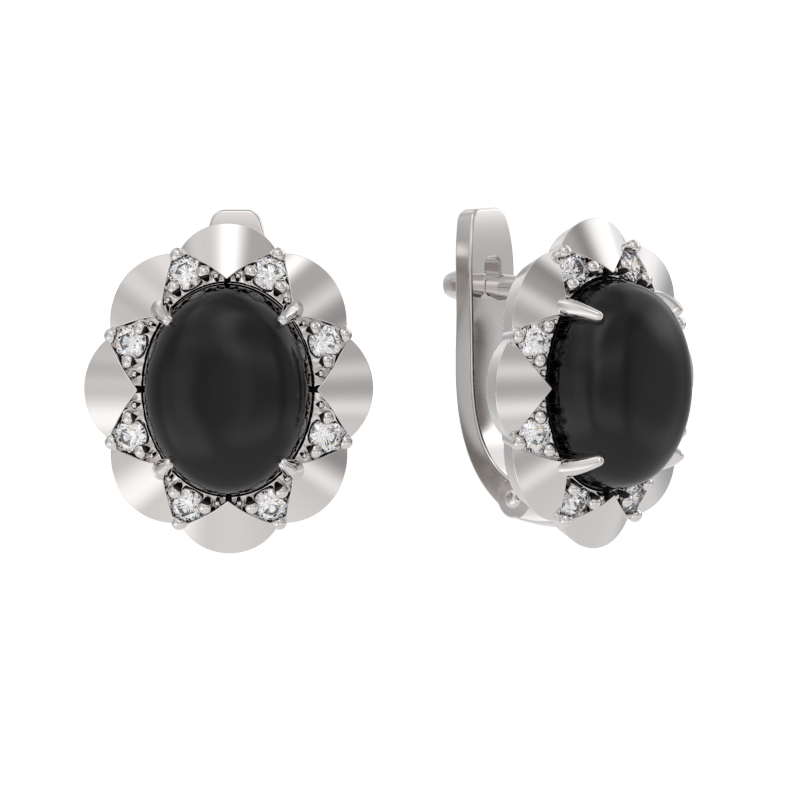 Серьги из серебра с камнем Агат фото, цены