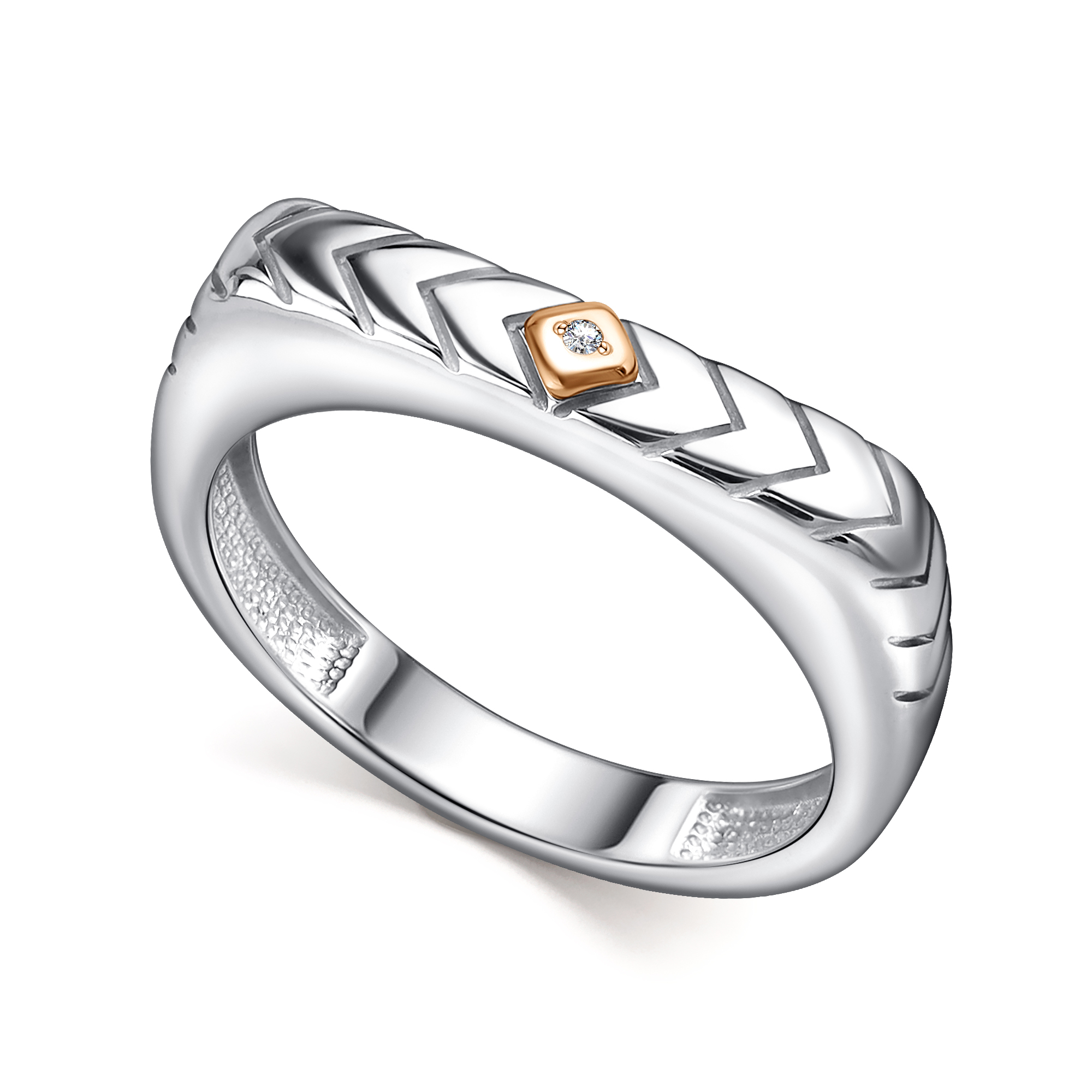 Кольцо из серебра с камнем Бриллиант, вставками золота фото, цены